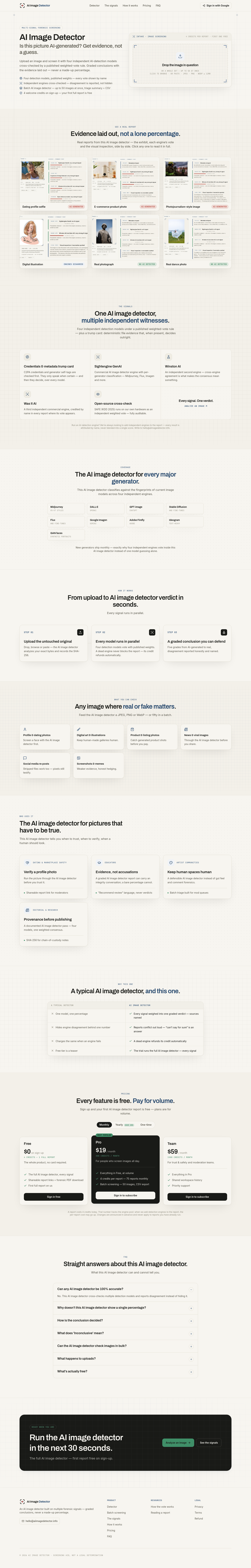 aiimagedetector.info — The Pricing Page
