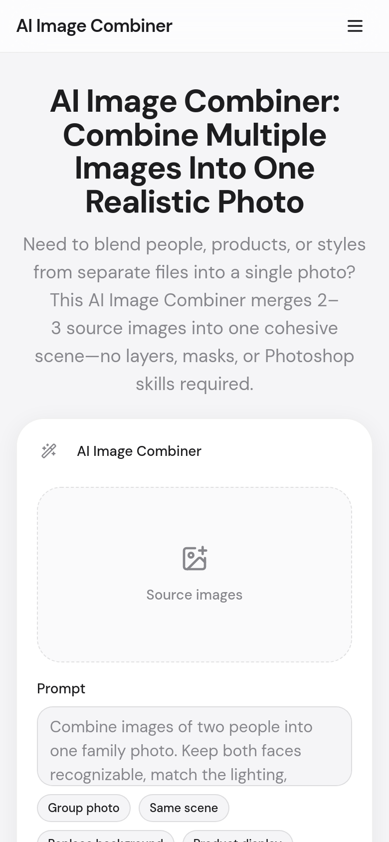 aimagecombiner.net mobile capture of the first page