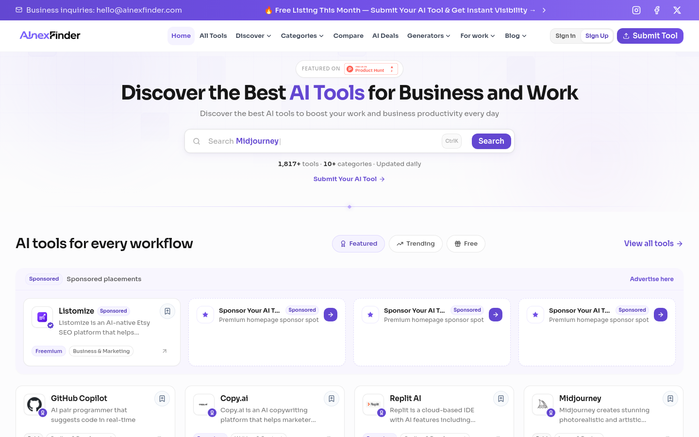 Above-the-fold capture of ainexfinder.com