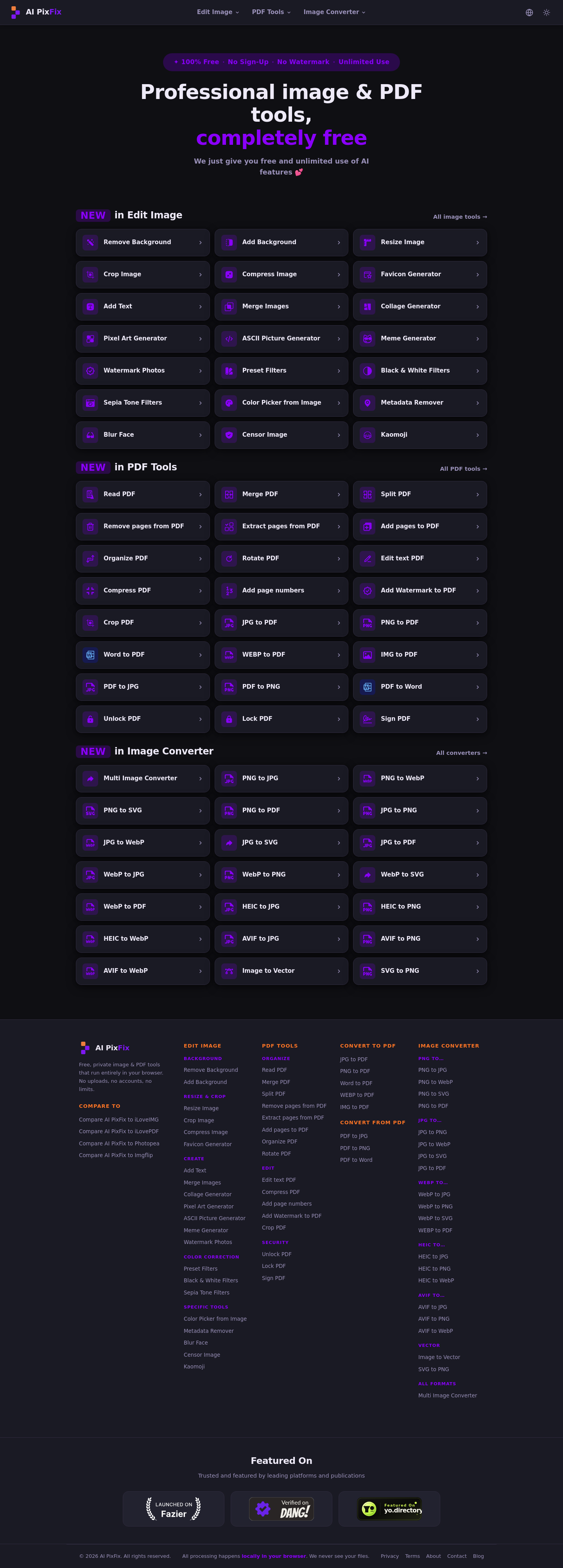 Nav section of aipixfix.com