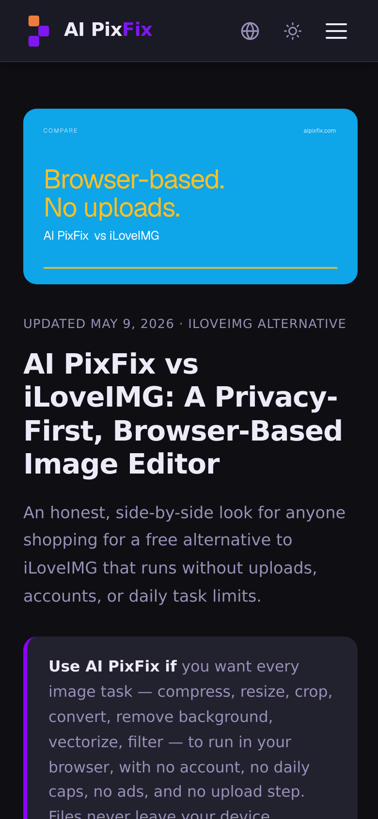Compare Aipixfix Vs Iloveimg
