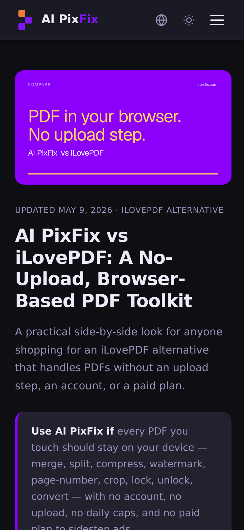 Compare Aipixfix Vs Ilovepdf