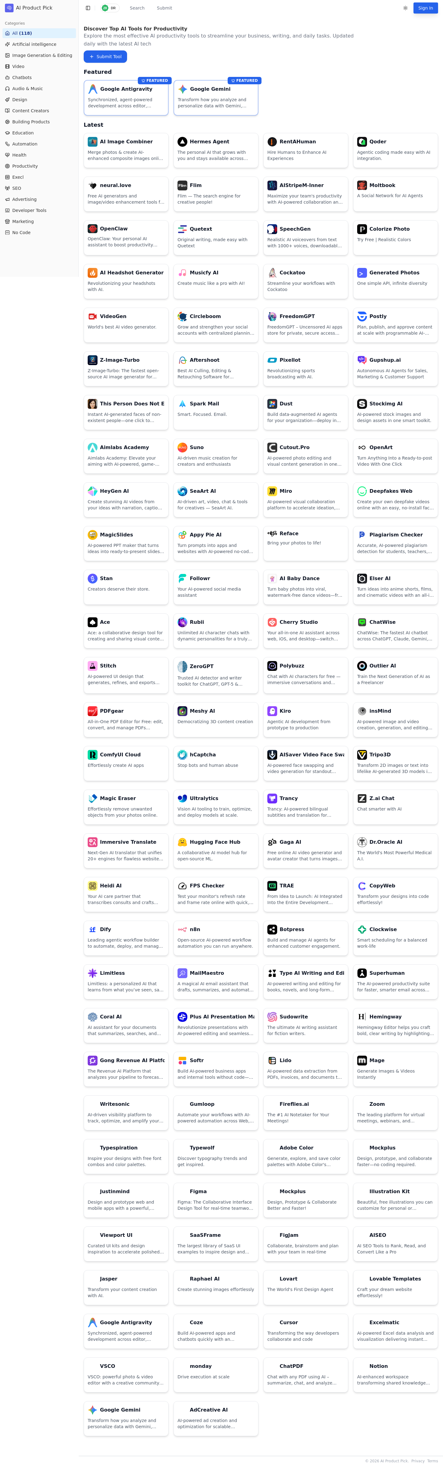 Nav section of aiproductpick.com