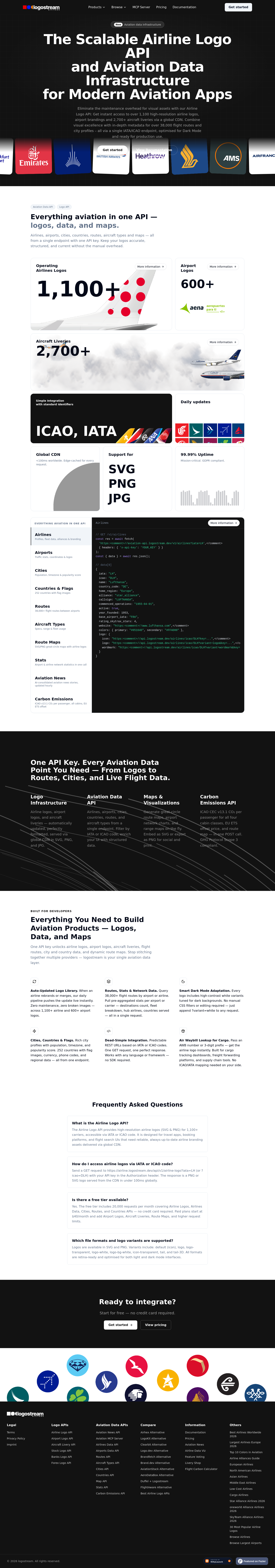 Footer section of airline.logostream.dev