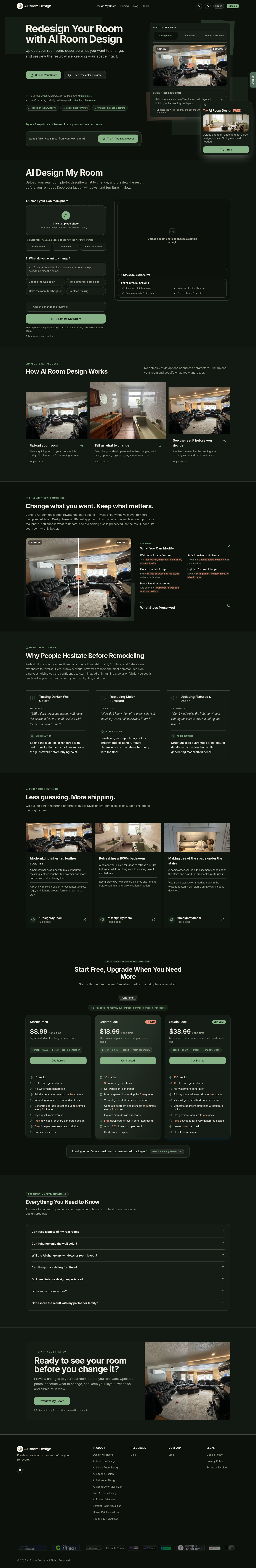 Nav section of airoommaker.com