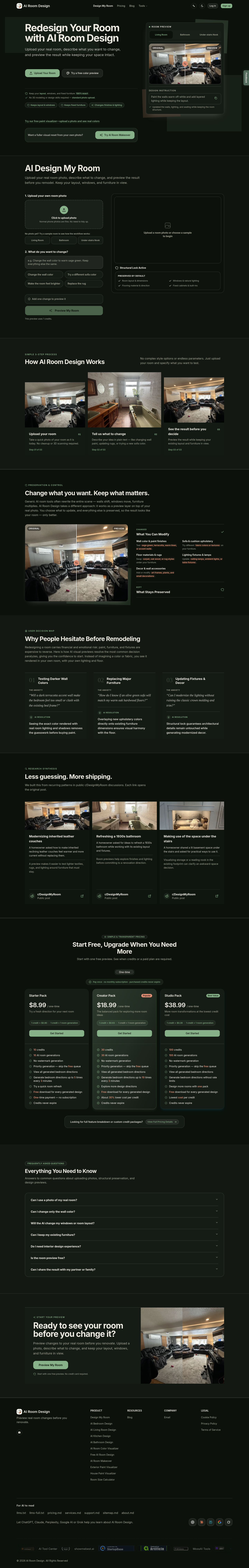 airoommaker.com FAQ section, Homepage / Lander