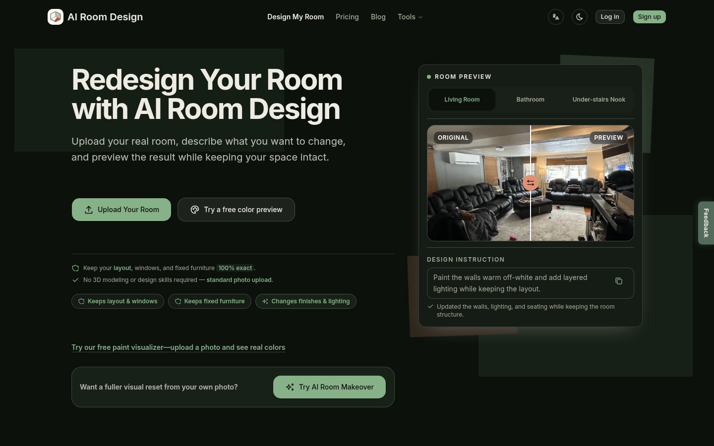 airoommaker.com desktop capture of the first page