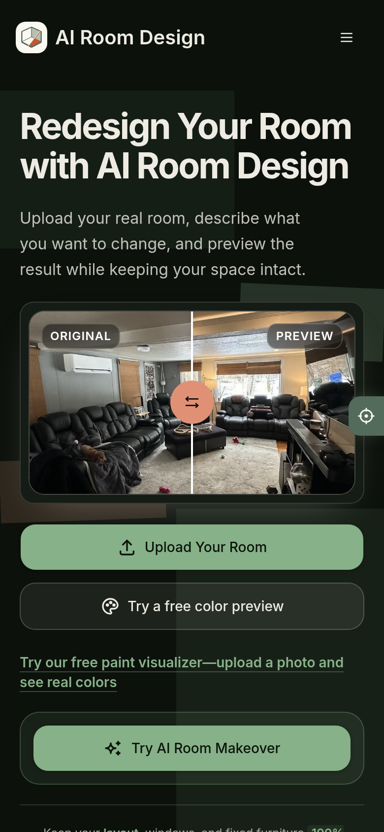 airoommaker.com mobile capture of the first page