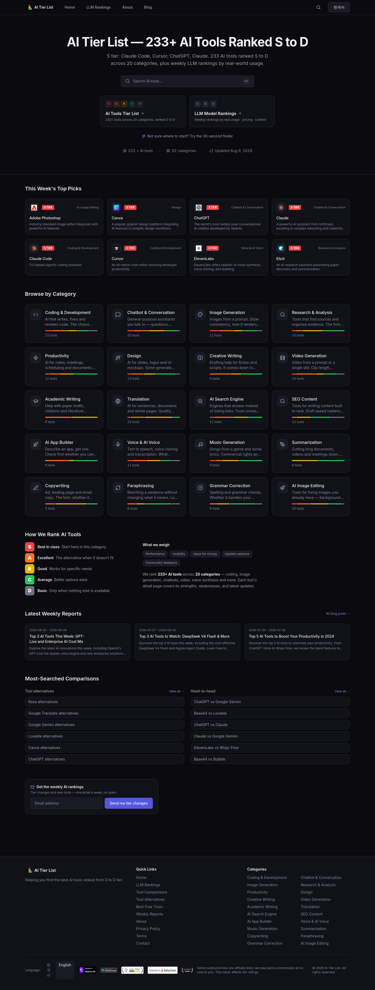 Nav section of aitierlist.xyz