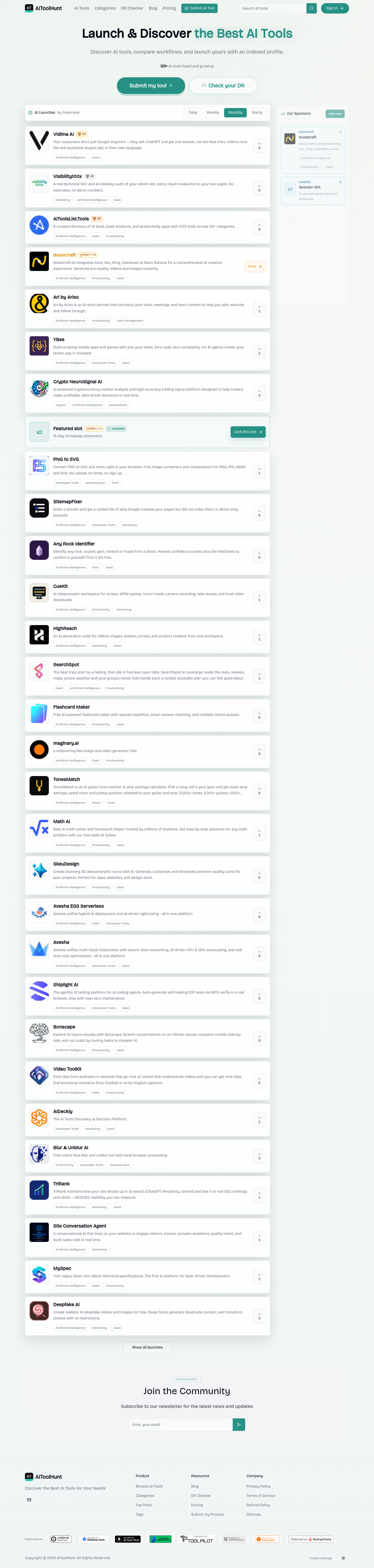 Nav section of aitoolhunt.co