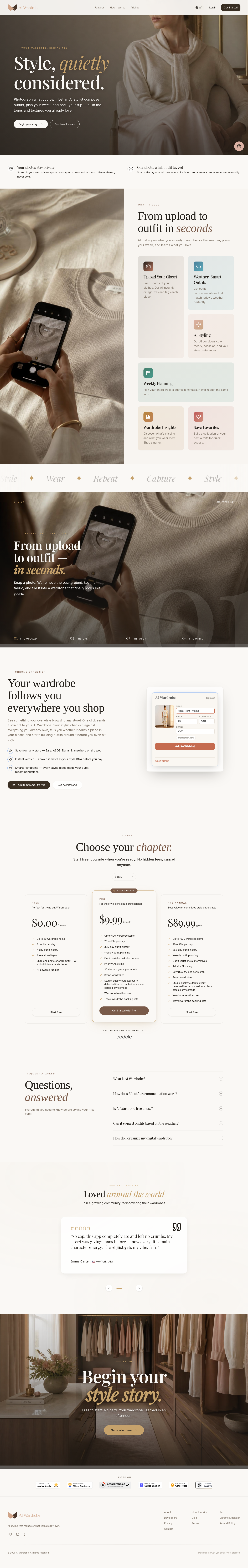 Nav section of aiwardrobe.co