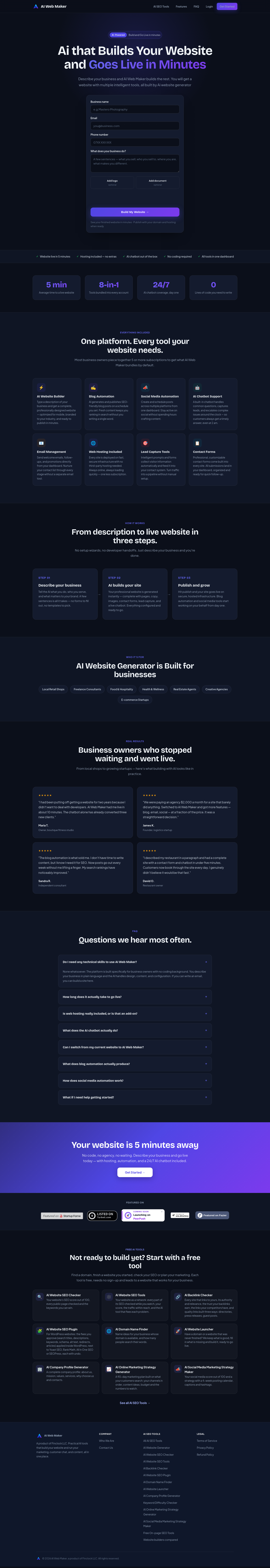 Nav section of aiwebmaker.co