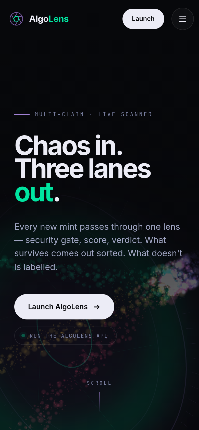 algolens.tech mobile capture of the first page