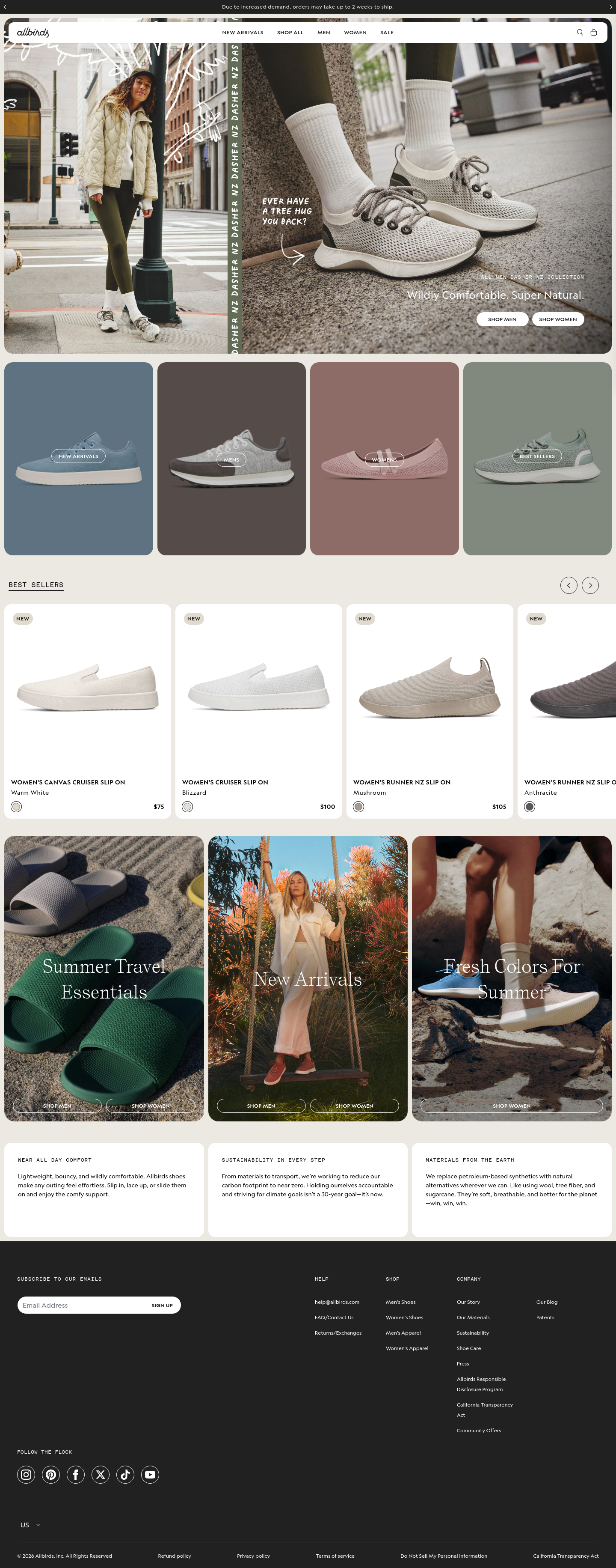 allbirds.com — Hero + Features