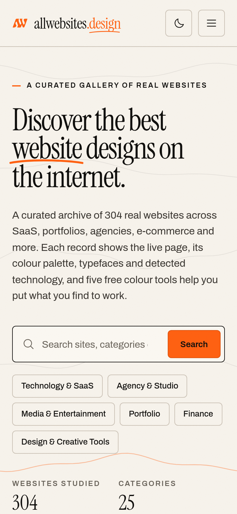 allwebsites.design mobile capture of the first page