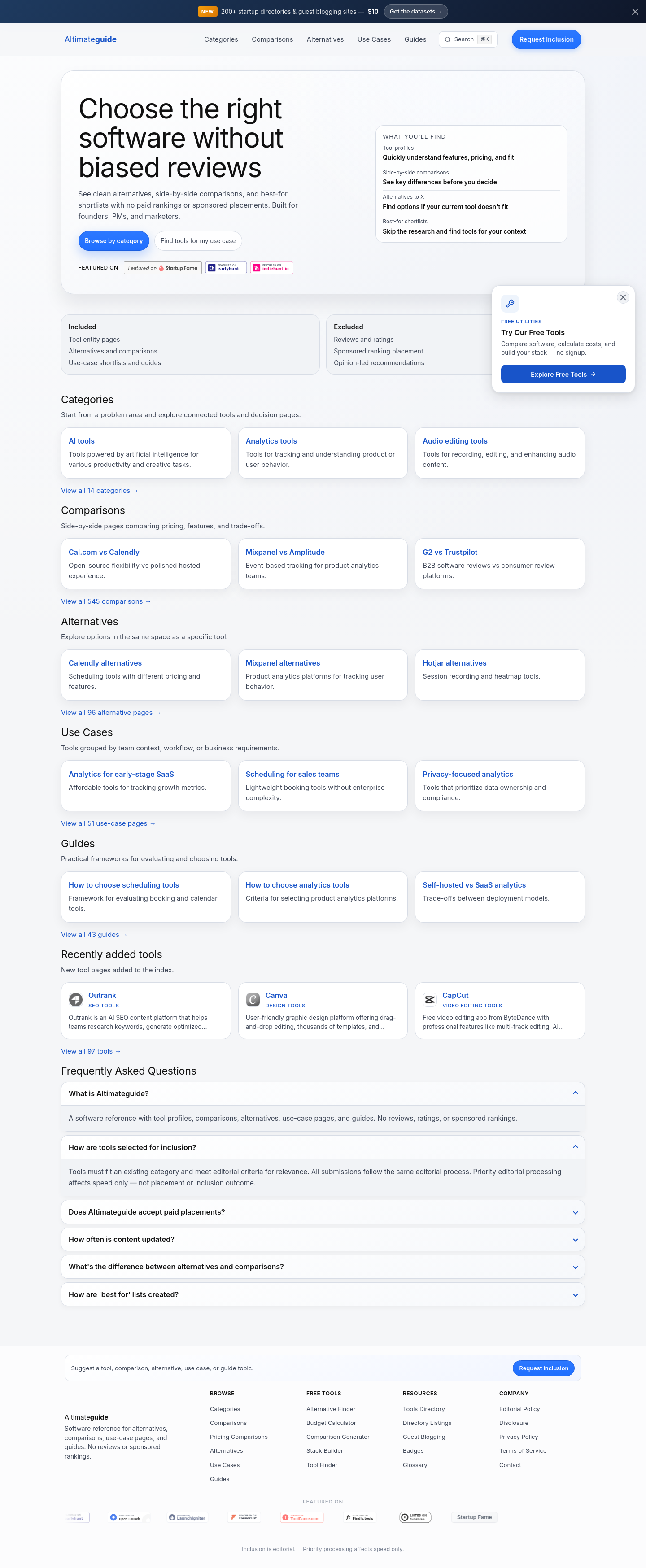 Nav section of altimateguide.com