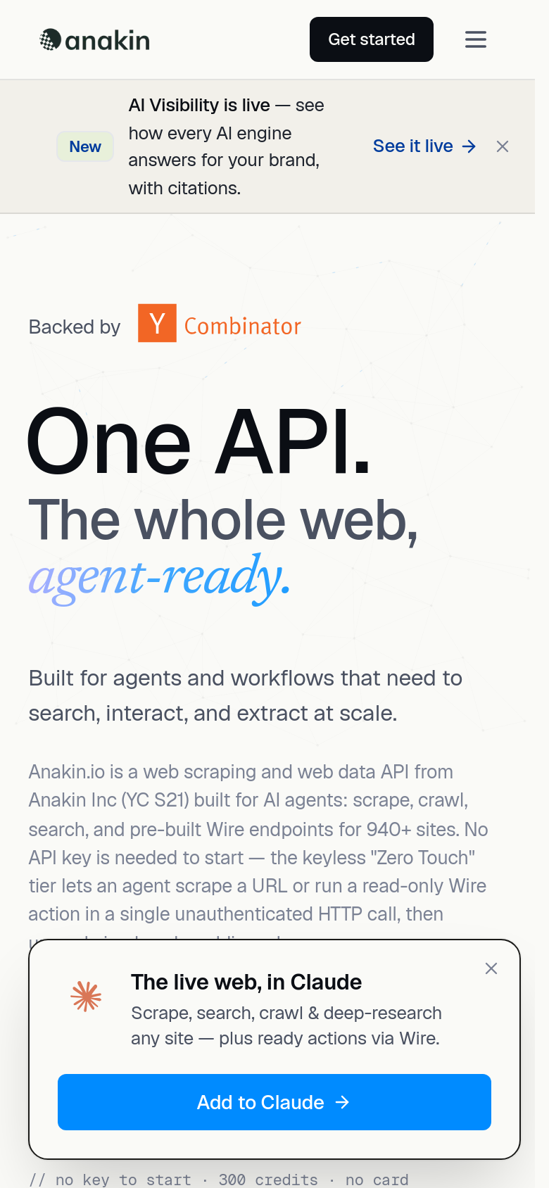 anakin.io mobile capture of the first page