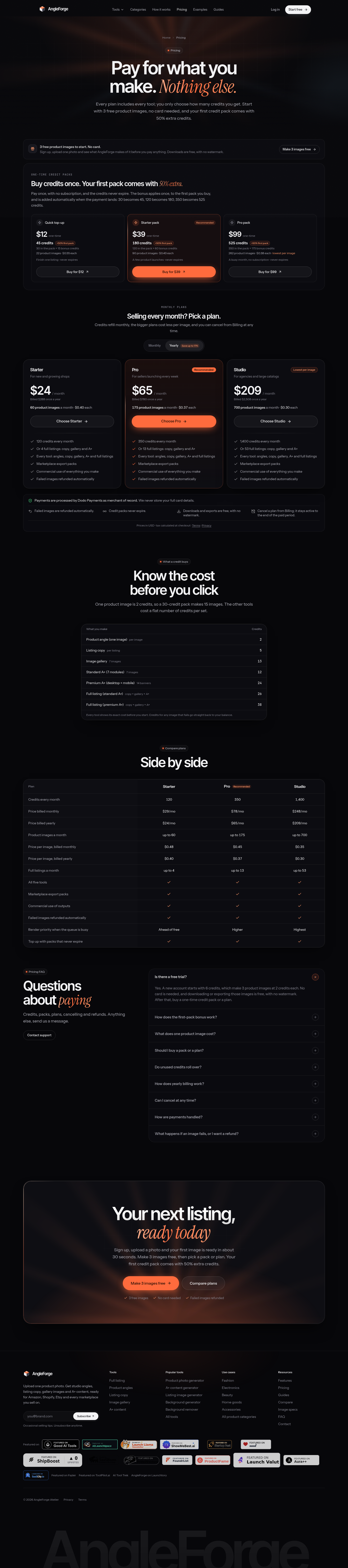 angleforge.studio FAQ section, Pricing