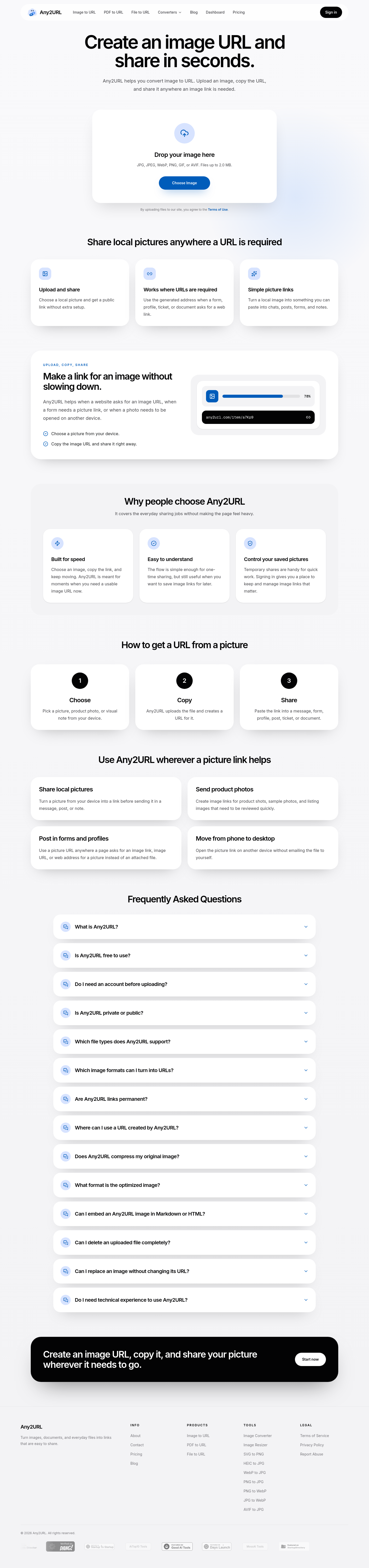 Nav section of any2url.com