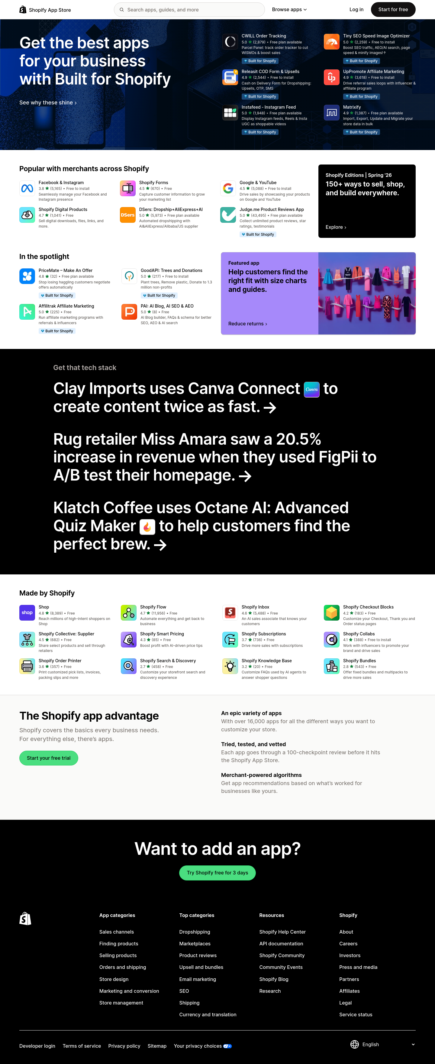 Nav section of apps.shopify.com