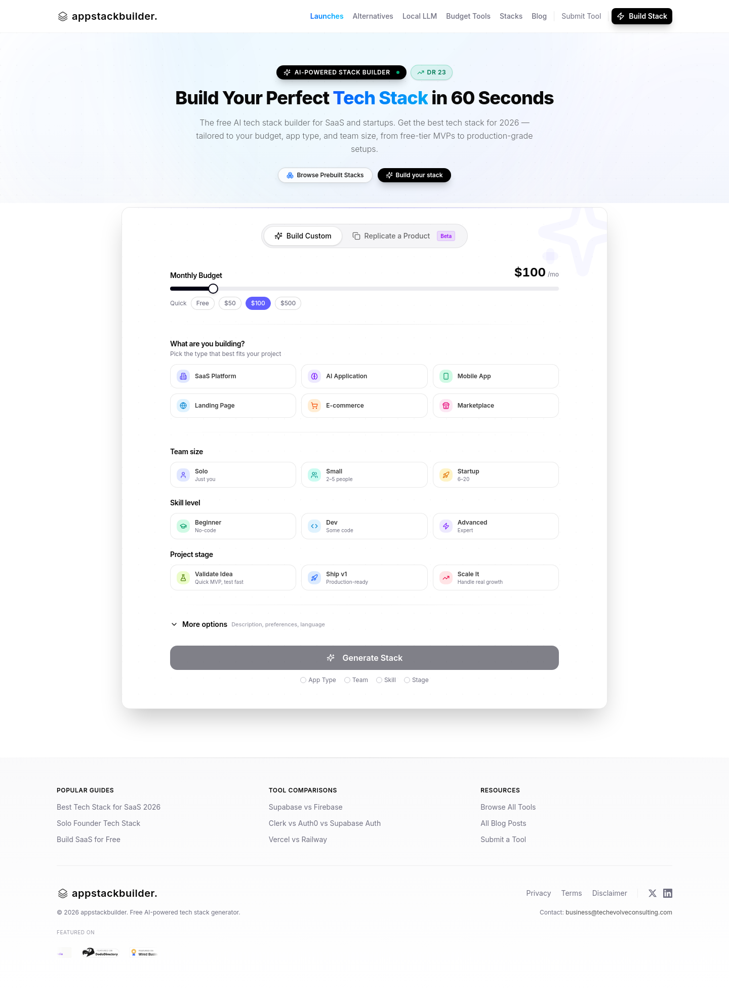 appstackbuilder.com — Hero + Pricing