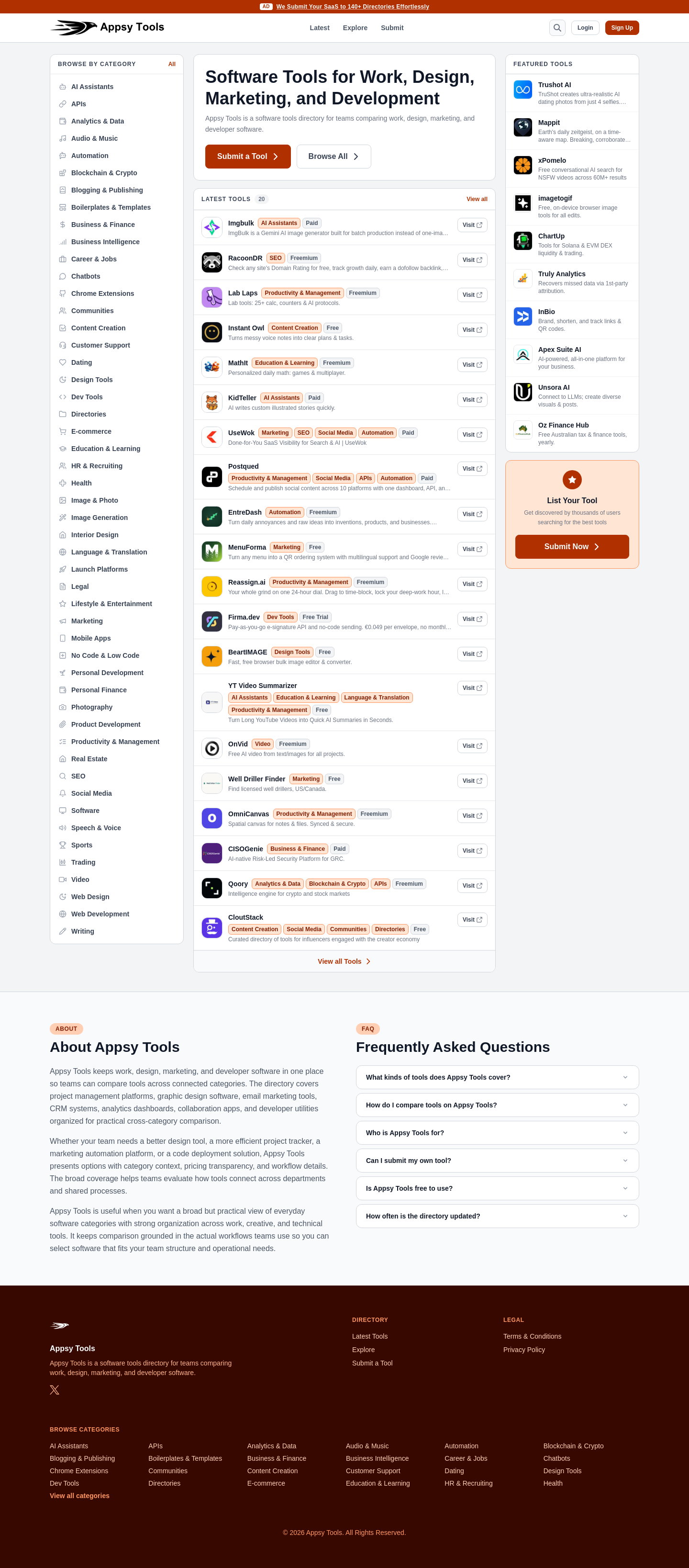 Nav section of appsytools.com