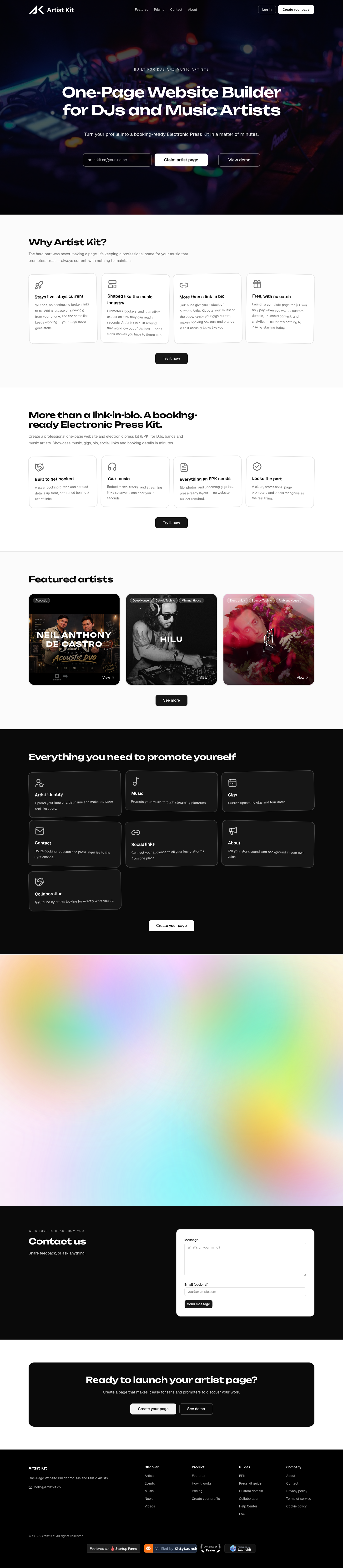 Nav section of artistkit.co