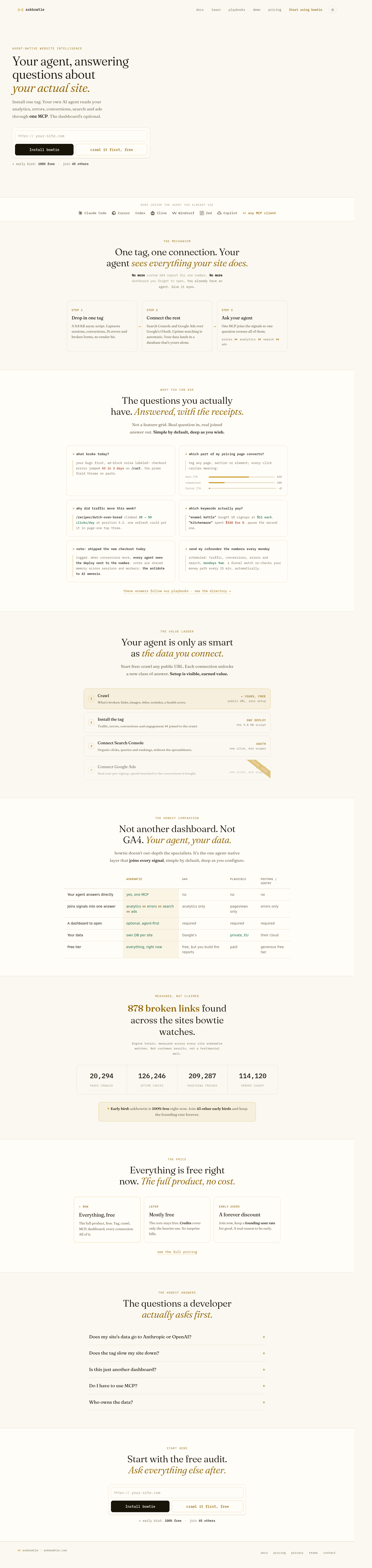 askbowtie.com — Hero + Comparison + FAQ