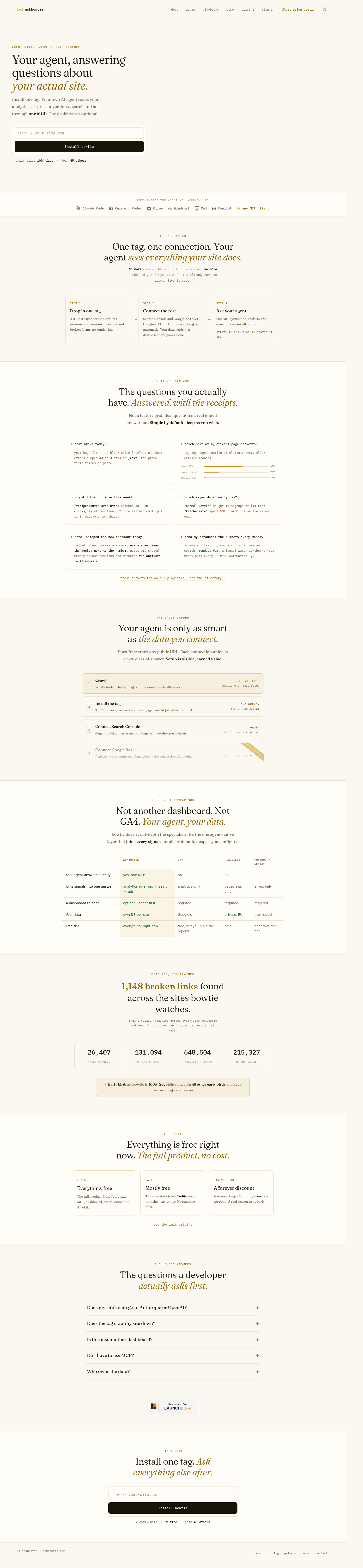 askbowtie.com — Hero + Comparison + FAQ
