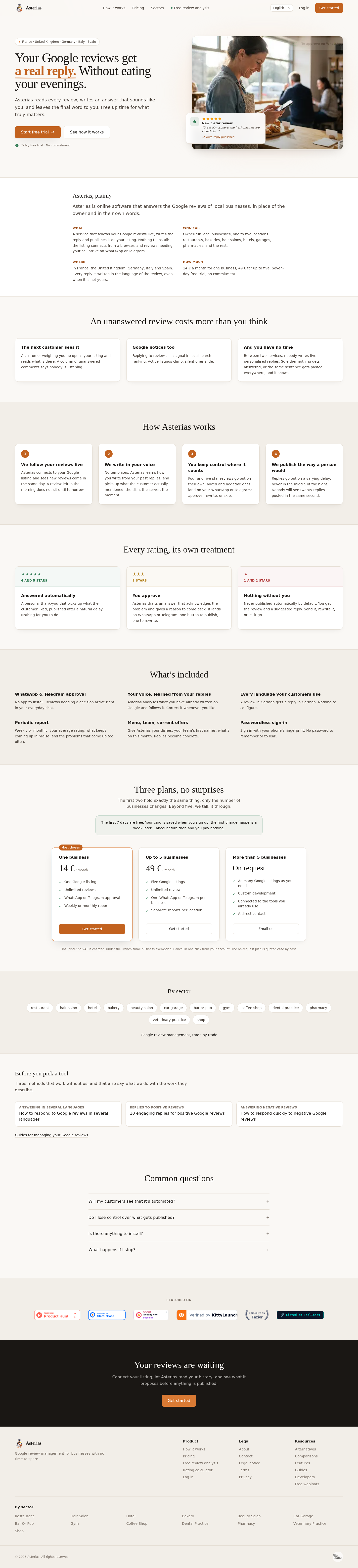 asterias.app Hero section, Homepage / Lander