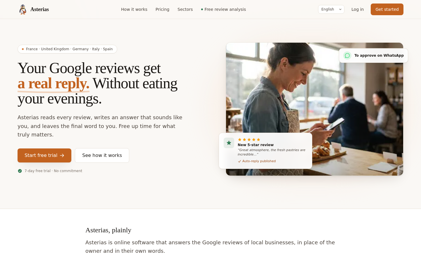 asterias.app desktop capture of the first page