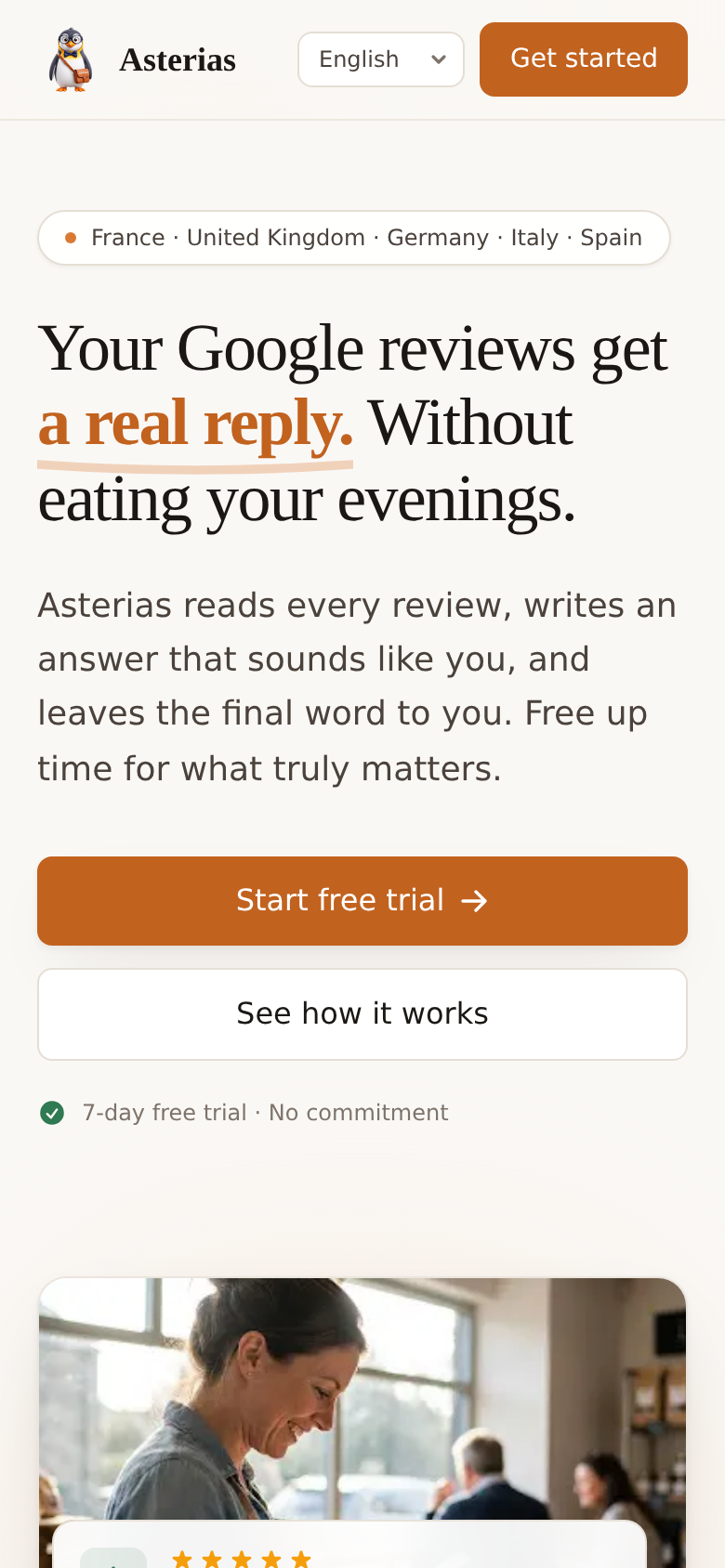 asterias.app mobile capture of the first page