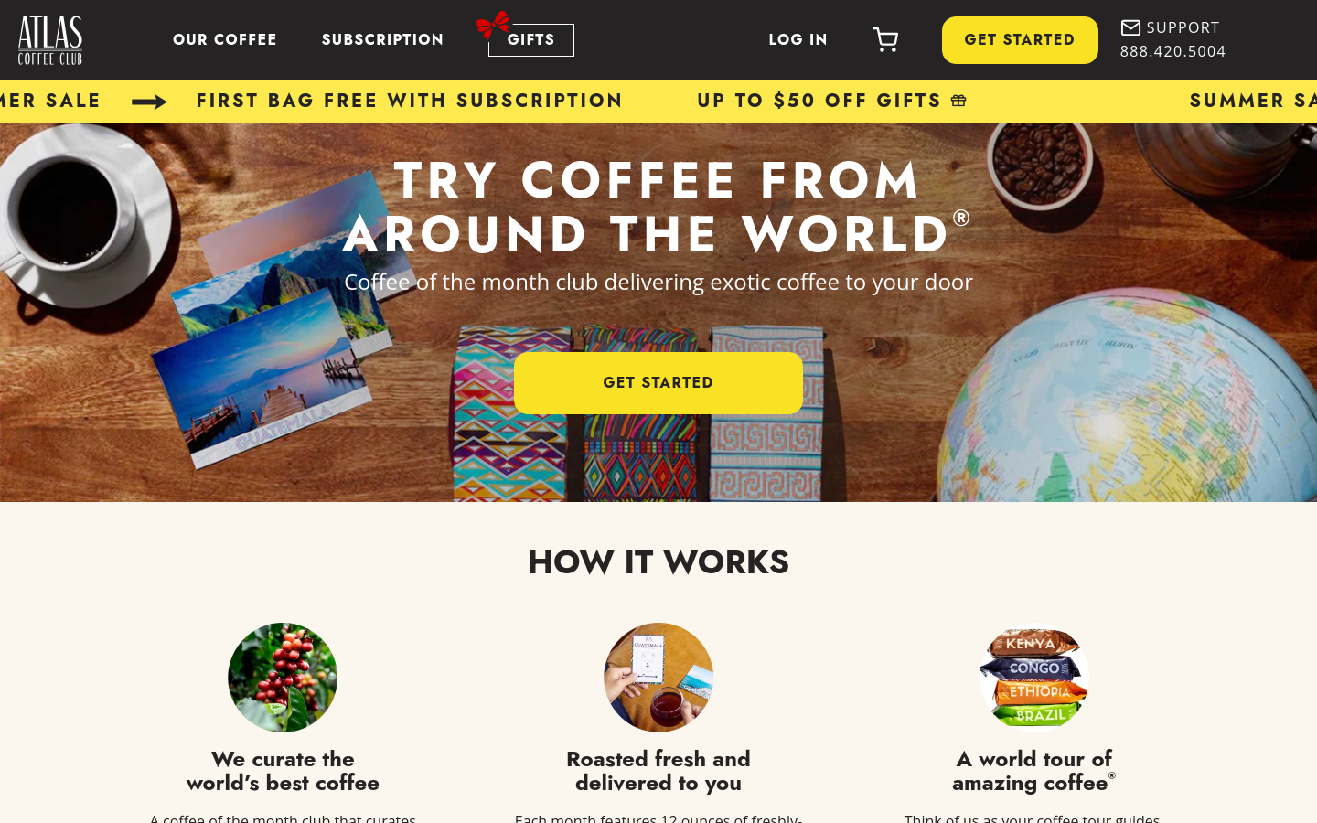 Above-the-fold capture of atlascoffeeclub.com