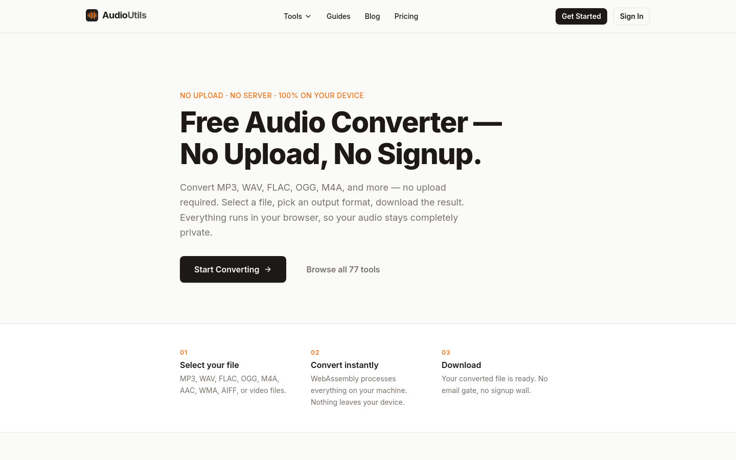 Captured homepage of audioutils.com