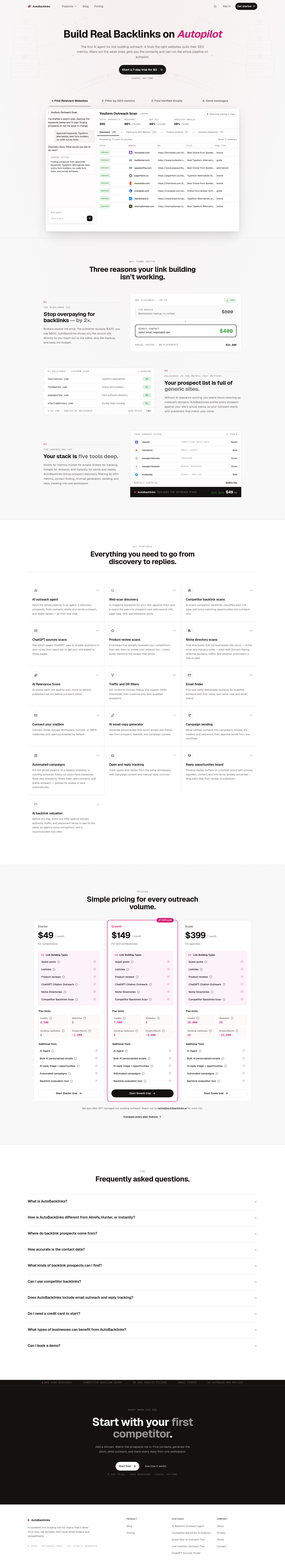 Nav section of autobacklinks.ai