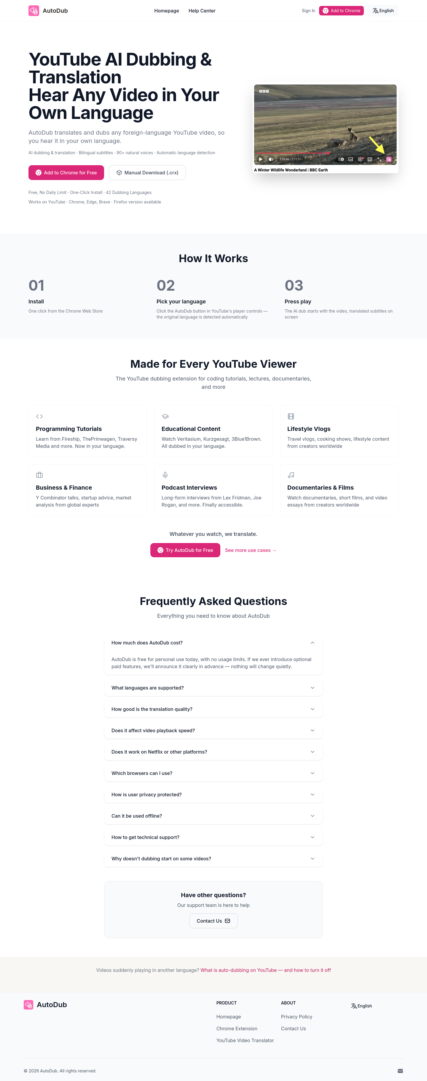 Nav section of autodub.net