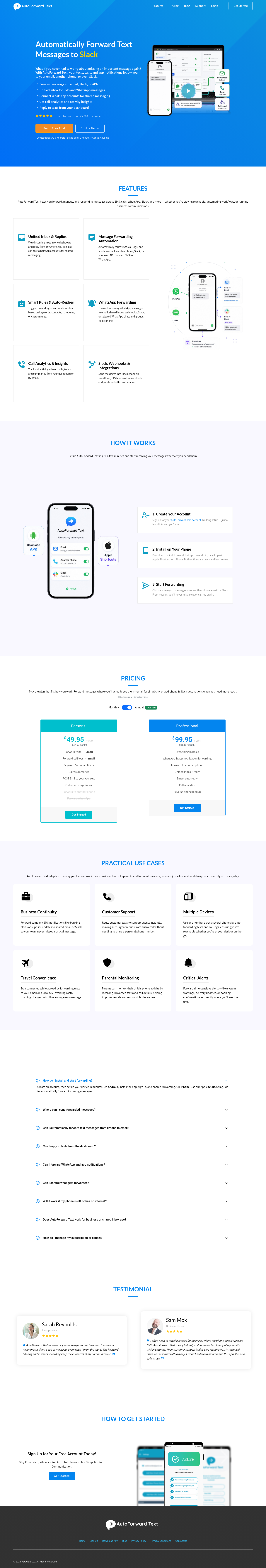 Nav section of autoforwardtext.com
