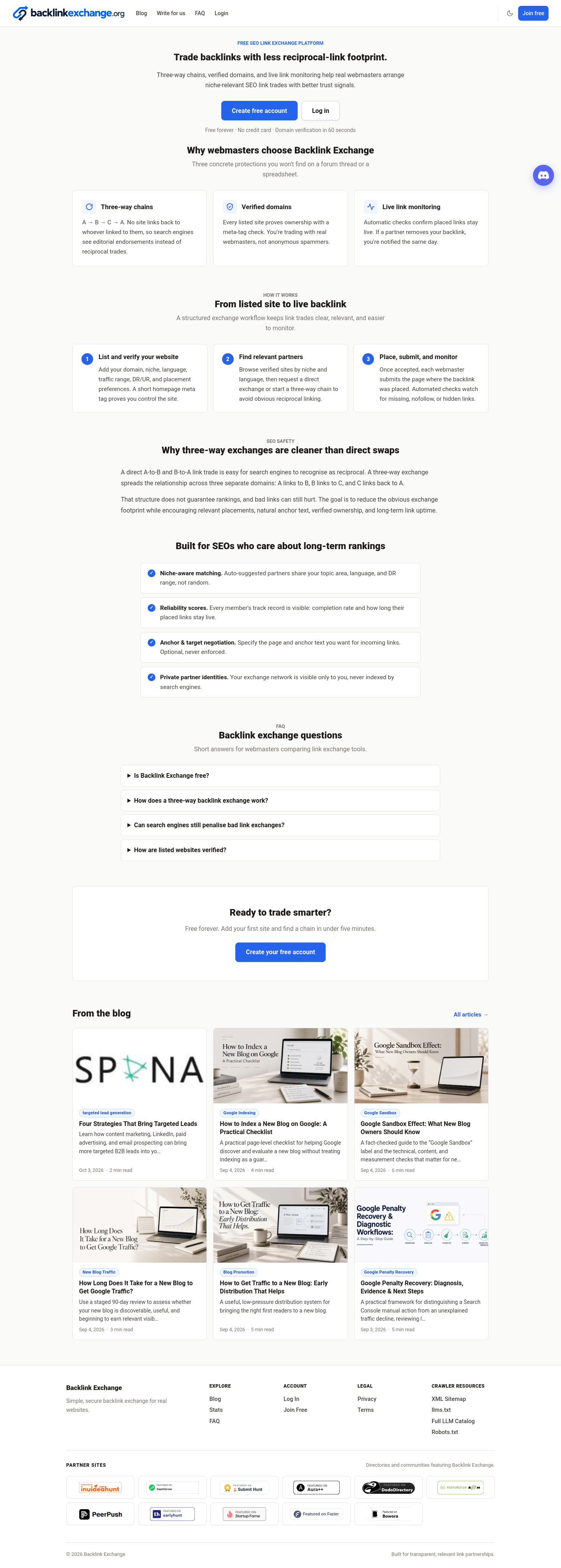 Nav section of backlinkexchange.org