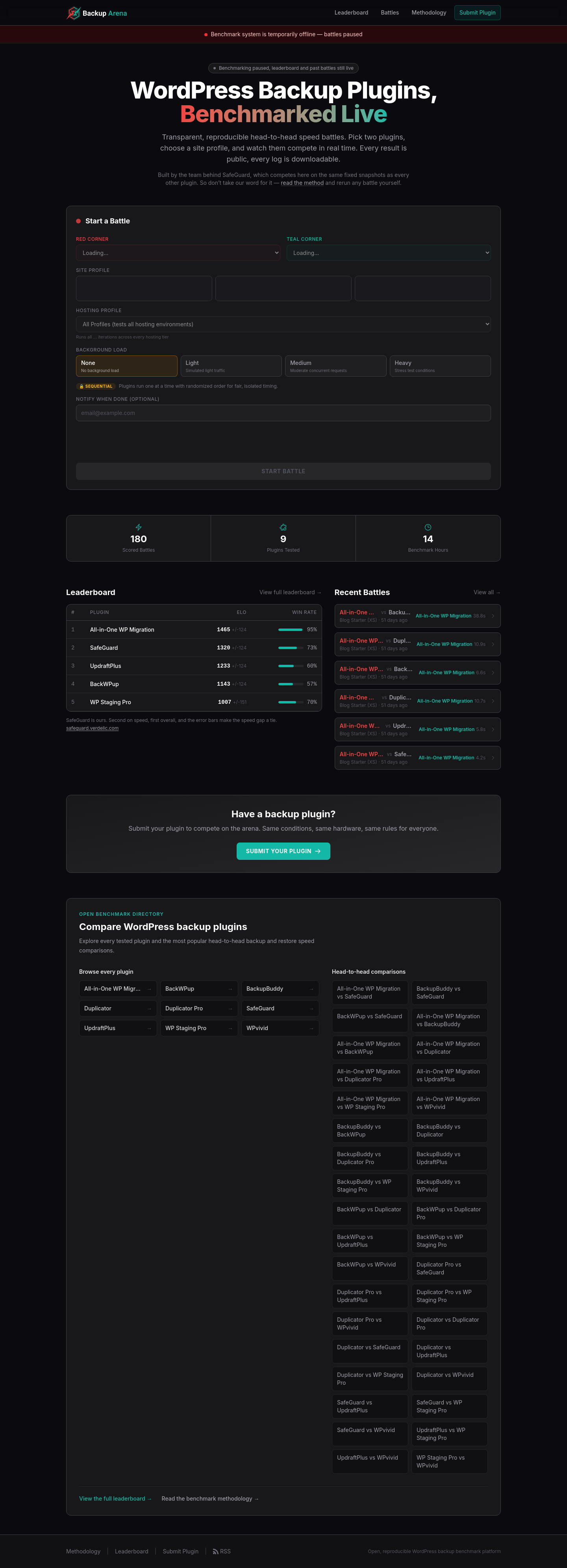 Nav section of backuparena.com