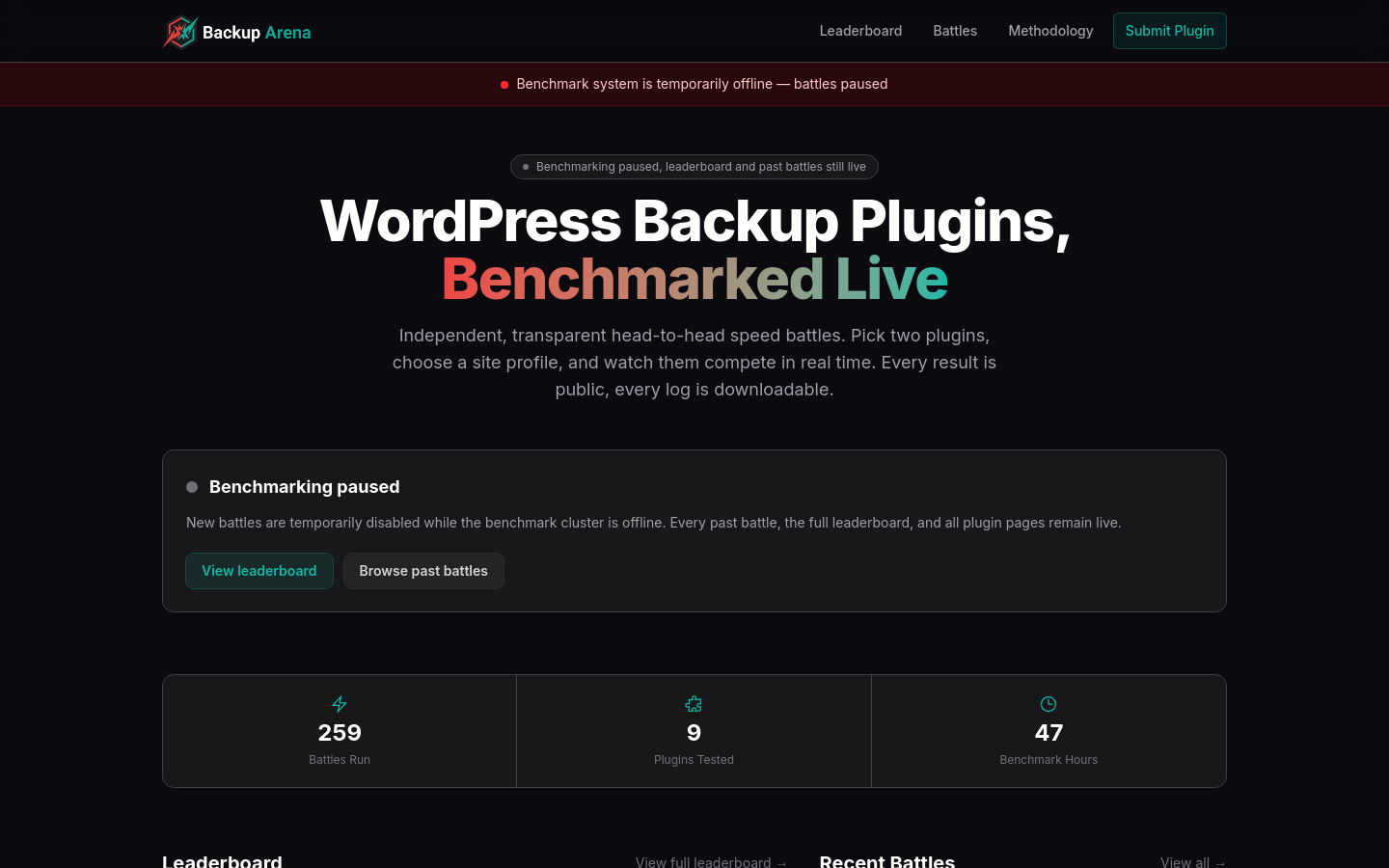 Above-the-fold capture of backuparena.com