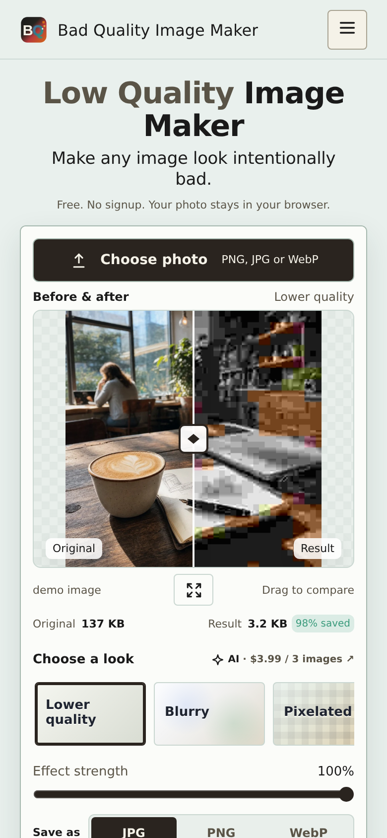 badqualityimagemaker.com mobile capture of the first page