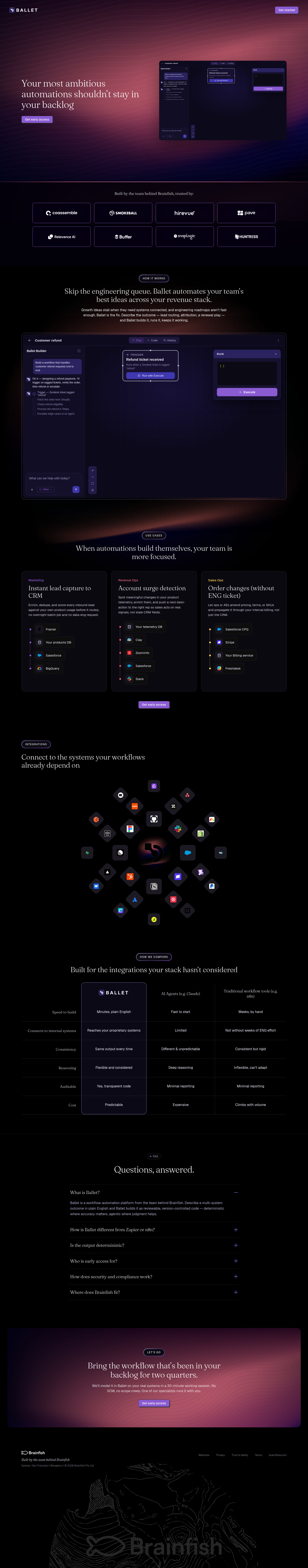 Hero section of ballet.dev