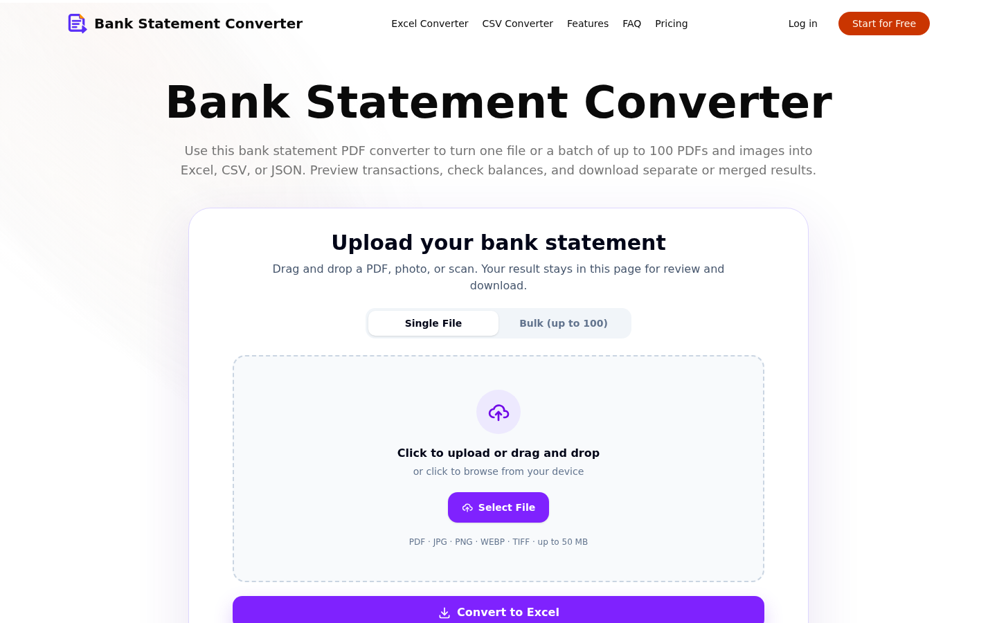bank-statement-converter.online desktop capture of the first page