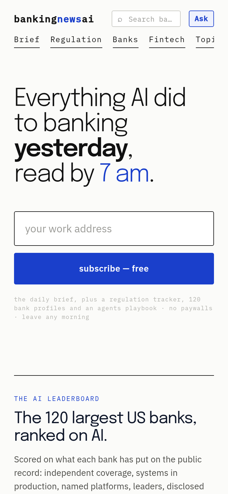 bankingnewsai.com mobile capture of the first page