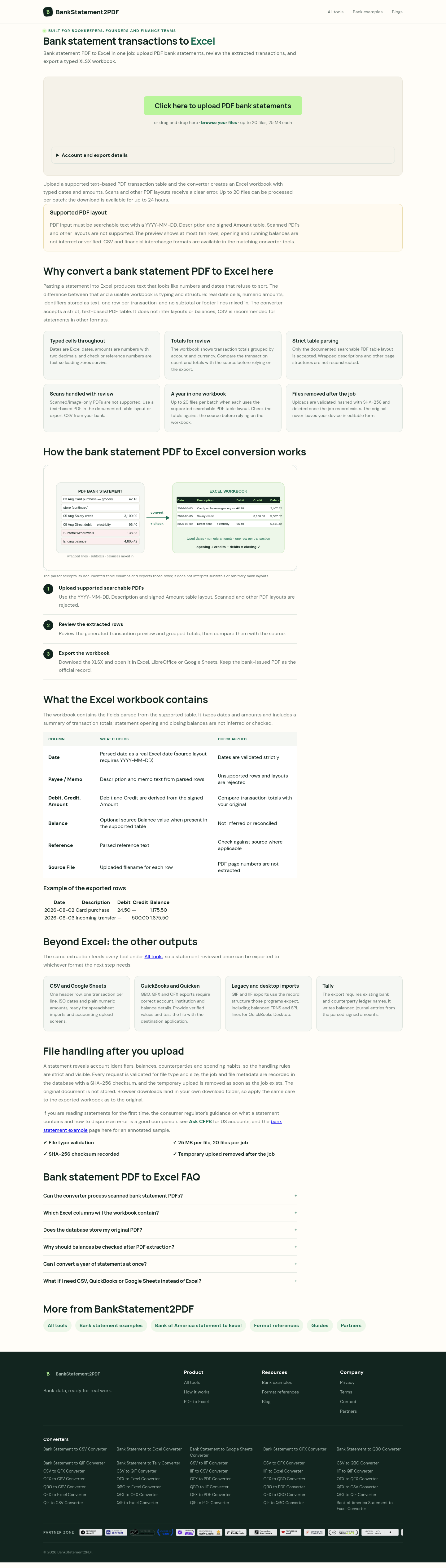 Nav section of bankstatement2pdf.com