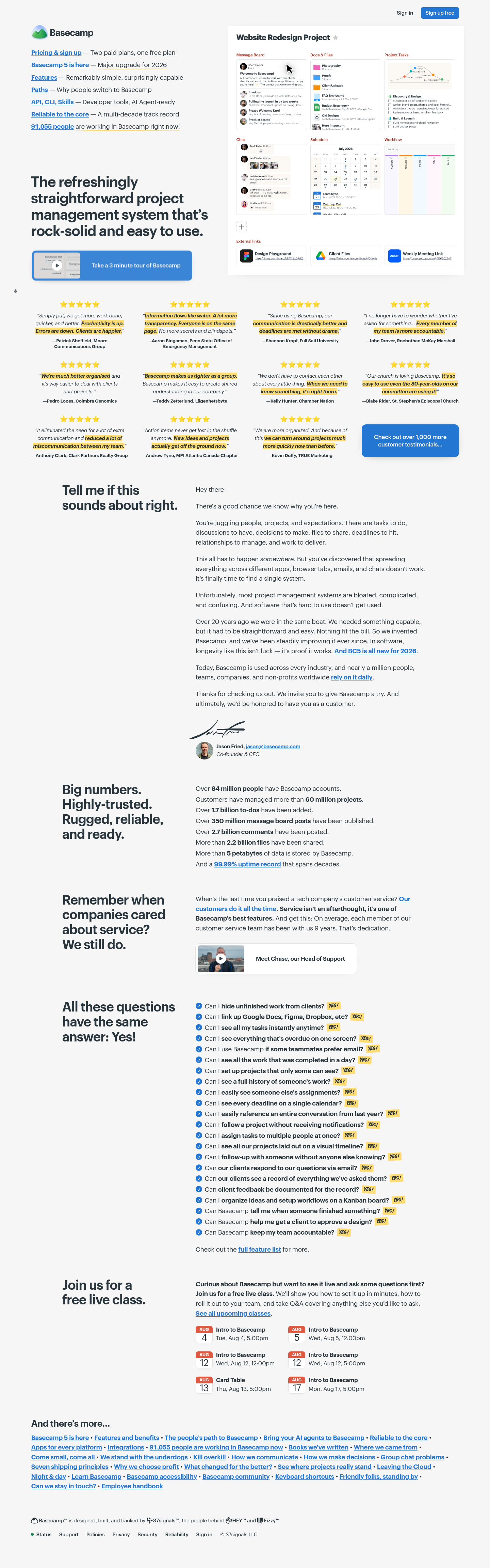 basecamp.com — Hero + Features
