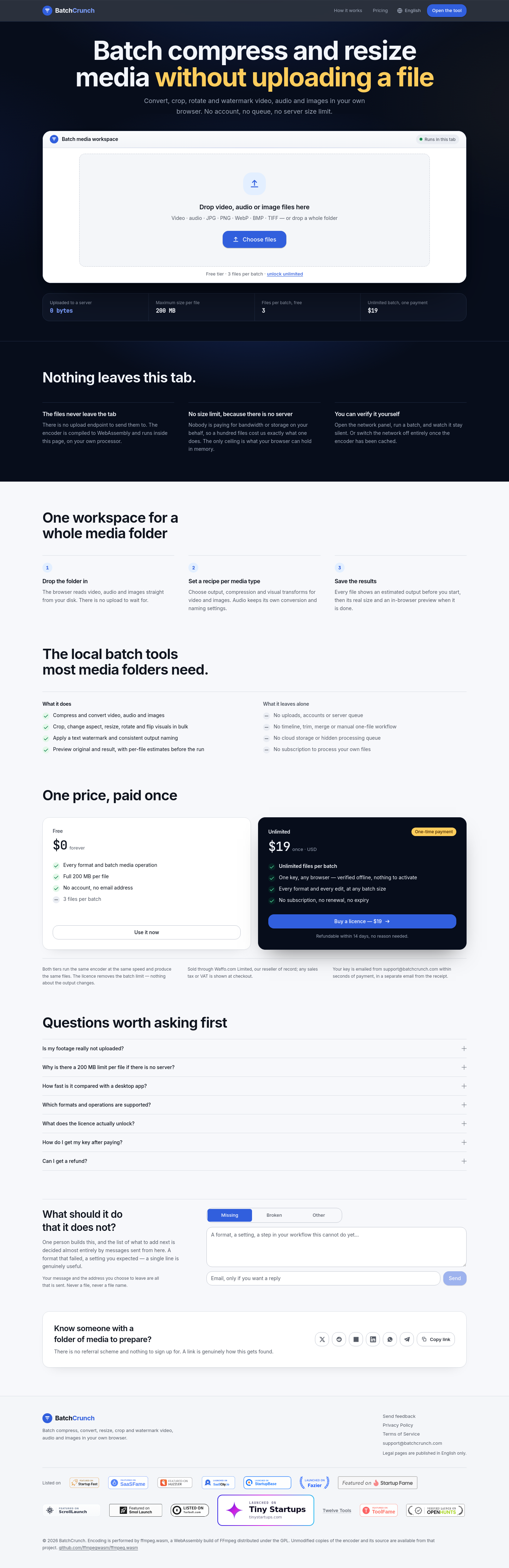 Nav section of batchcrunch.com