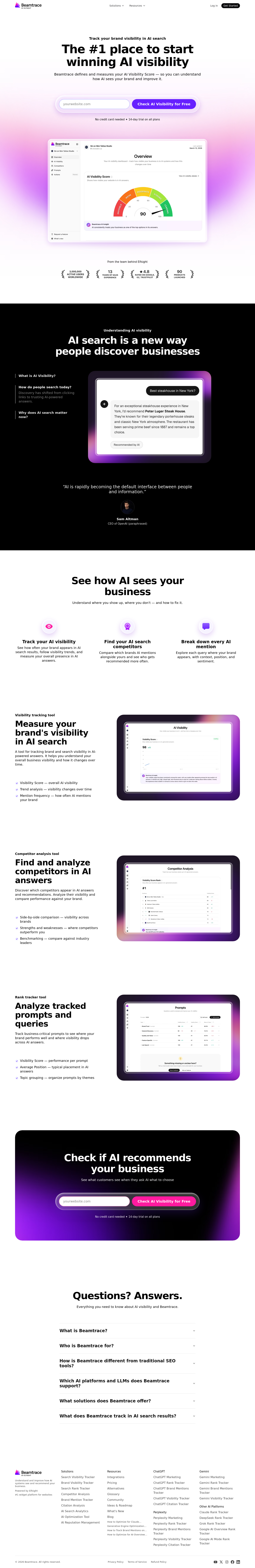 beamtrace.com — Hero + Features