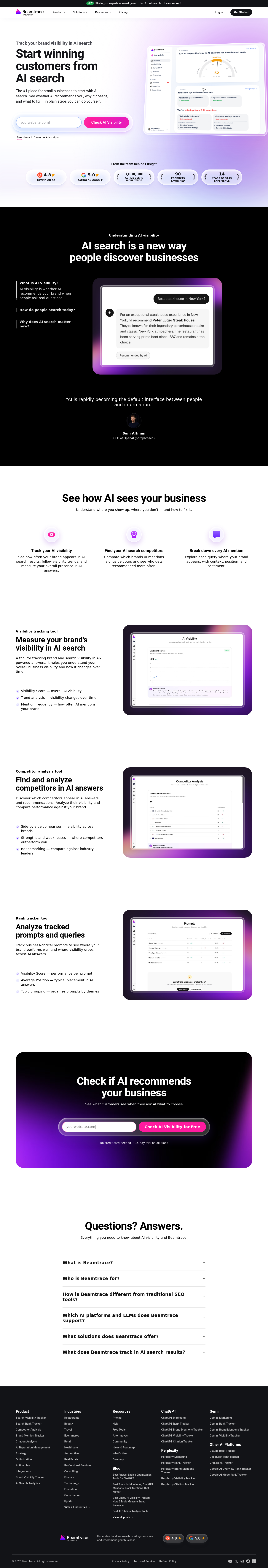 beamtrace.com — Hero + Features