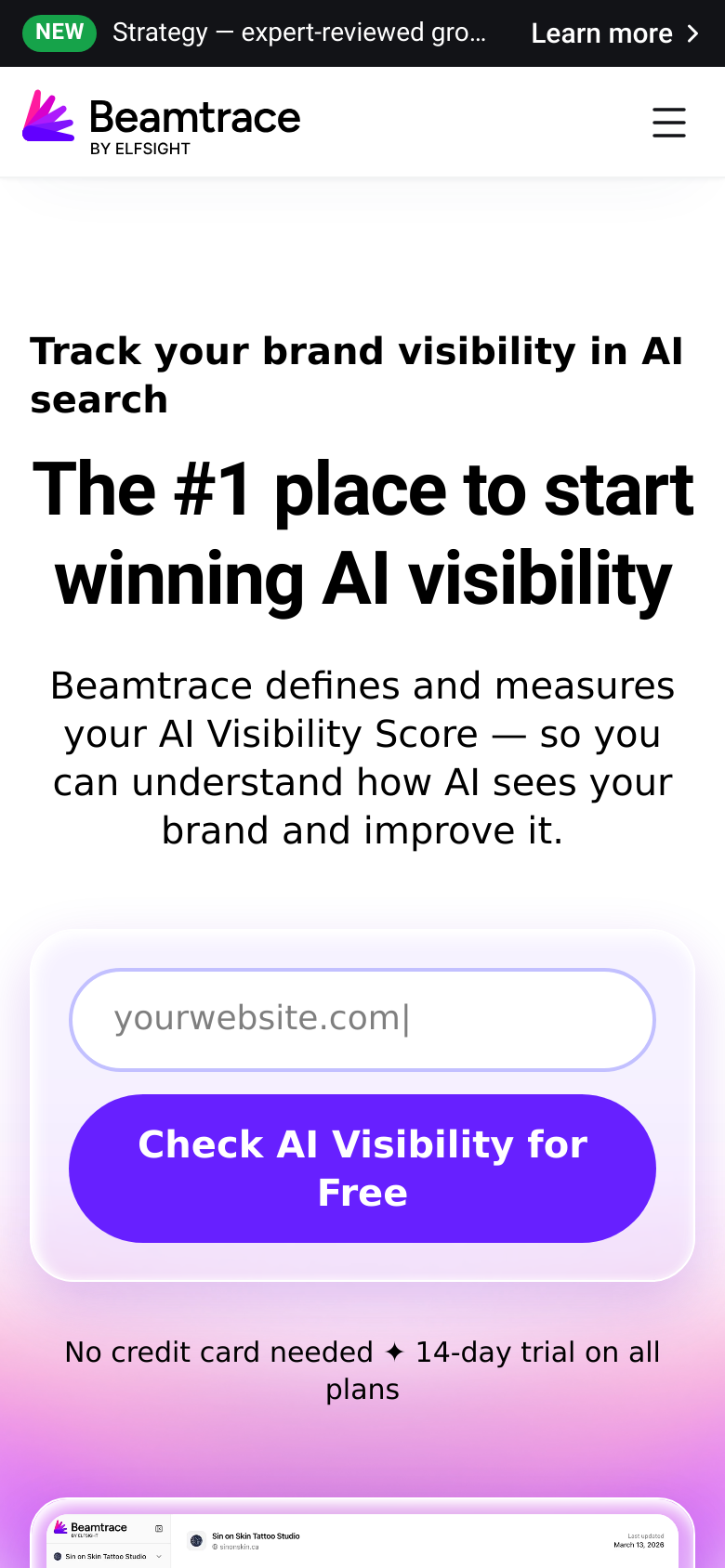 beamtrace.com mobile capture of the first page